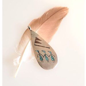 Artisan Silver and Turquoise three sisters hopi pendant rain pictured for crops